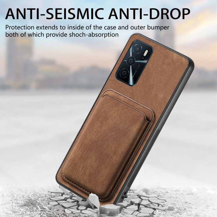 For OPPO Reno6 5G Retro Leather Card Bag Magnetic Phone Case(Brown) - OPPO Cases by PMC Jewellery | Online Shopping South Africa | PMC Jewellery | Buy Now Pay Later Mobicred