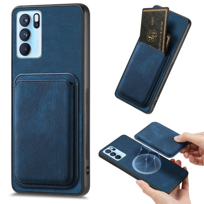 For OPPO Reno6 Pro 5G Retro Leather Card Bag Magnetic Phone Case(Blue) - OPPO Cases by PMC Jewellery | Online Shopping South Africa | PMC Jewellery | Buy Now Pay Later Mobicred