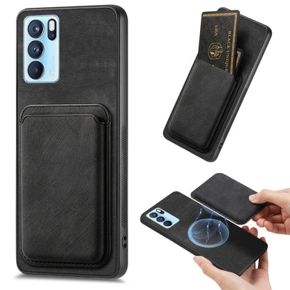 For OPPO Reno6 Pro 5G Retro Leather Card Bag Magnetic Phone Case(Black) - OPPO Cases by PMC Jewellery | Online Shopping South Africa | PMC Jewellery | Buy Now Pay Later Mobicred