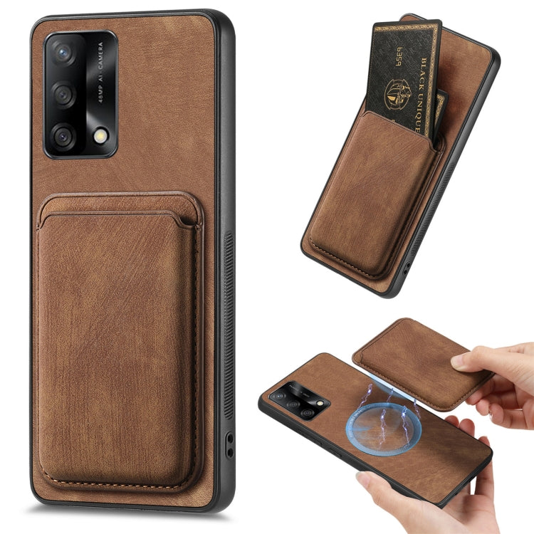 For OPPO F19 Retro Leather Card Bag Magnetic Phone Case(Brown) - OPPO Cases by PMC Jewellery | Online Shopping South Africa | PMC Jewellery | Buy Now Pay Later Mobicred