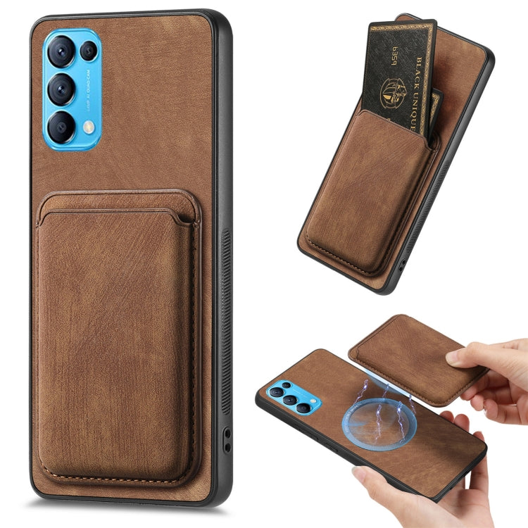 For OPPO Reno5 5G Retro Leather Card Bag Magnetic Phone Case(Brown) - OPPO Cases by PMC Jewellery | Online Shopping South Africa | PMC Jewellery | Buy Now Pay Later Mobicred