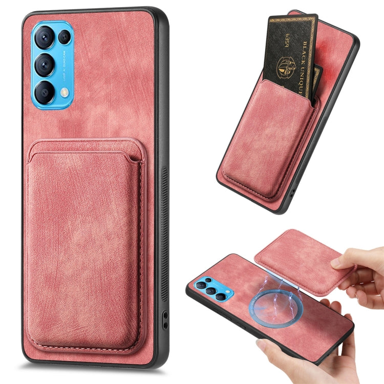 For OPPO Reno5 5G Retro Leather Card Bag Magnetic Phone Case(Pink) - OPPO Cases by PMC Jewellery | Online Shopping South Africa | PMC Jewellery | Buy Now Pay Later Mobicred