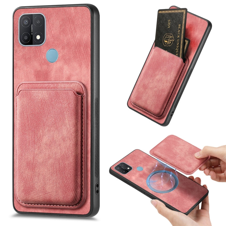 For OPPO A15 Retro Leather Card Bag Magnetic Phone Case(Pink) - OPPO Cases by PMC Jewellery | Online Shopping South Africa | PMC Jewellery | Buy Now Pay Later Mobicred