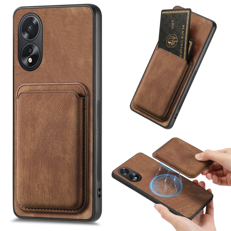 For OPPO A38 4G / A18 4G Retro Leather Card Bag Magnetic Phone Case(Brown) - OPPO Cases by PMC Jewellery | Online Shopping South Africa | PMC Jewellery | Buy Now Pay Later Mobicred