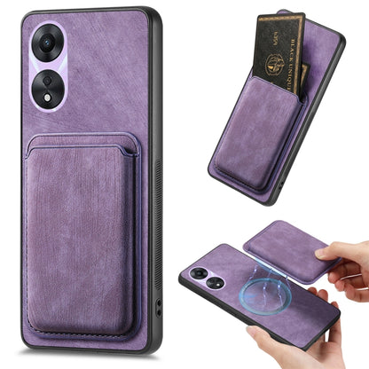 For OPPO A78 5G / A58 5G Retro Leather Card Bag Magnetic Phone Case(Purple) - OPPO Cases by PMC Jewellery | Online Shopping South Africa | PMC Jewellery | Buy Now Pay Later Mobicred