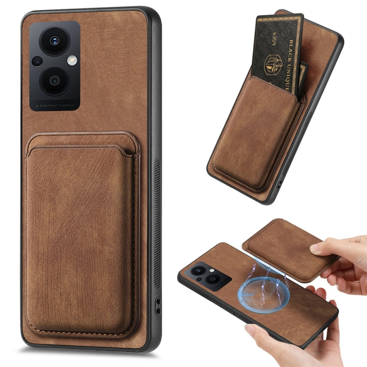 For OPPO Reno7 Z 5G/F21 Pro 5G Retro Leather Card Bag Magnetic Phone Case(Brown) - OPPO Cases by PMC Jewellery | Online Shopping South Africa | PMC Jewellery | Buy Now Pay Later Mobicred