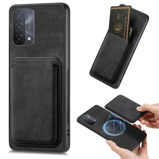 For OPPO A93 5G/A74 5G/A54 5G Retro Leather Card Bag Magnetic Phone Case(Black) - OPPO Cases by PMC Jewellery | Online Shopping South Africa | PMC Jewellery | Buy Now Pay Later Mobicred