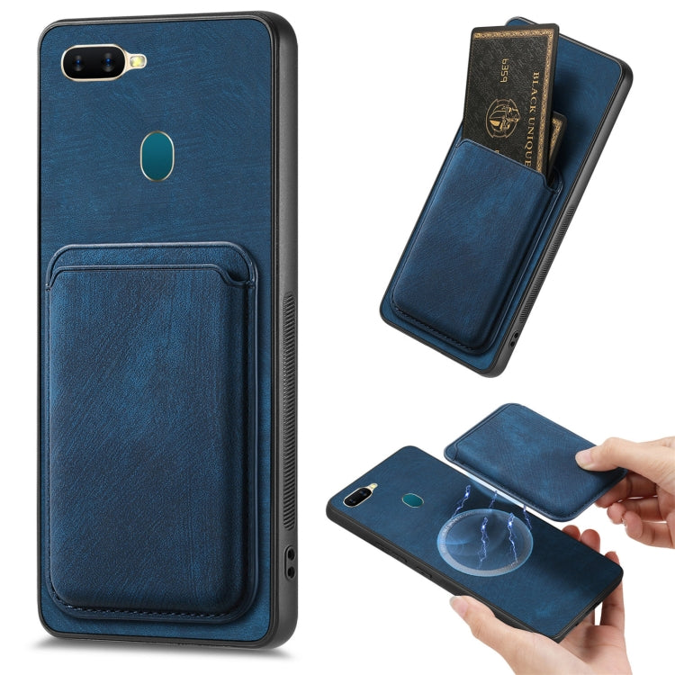 For OPPO A7/A12 Retro Leather Card Bag Magnetic Phone Case(Blue) - OPPO Cases by PMC Jewellery | Online Shopping South Africa | PMC Jewellery | Buy Now Pay Later Mobicred