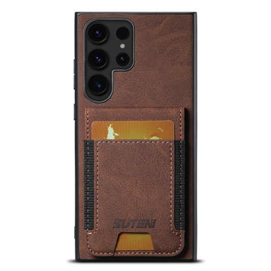 For Samsuny Galaxy S24 Ultrra 5G Suteni H03 Litchi Leather Card Bag Stand Back Phone Case(Brown) - Galaxy S24 Ultra 5G Cases by Suteni | Online Shopping South Africa | PMC Jewellery | Buy Now Pay Later Mobicred