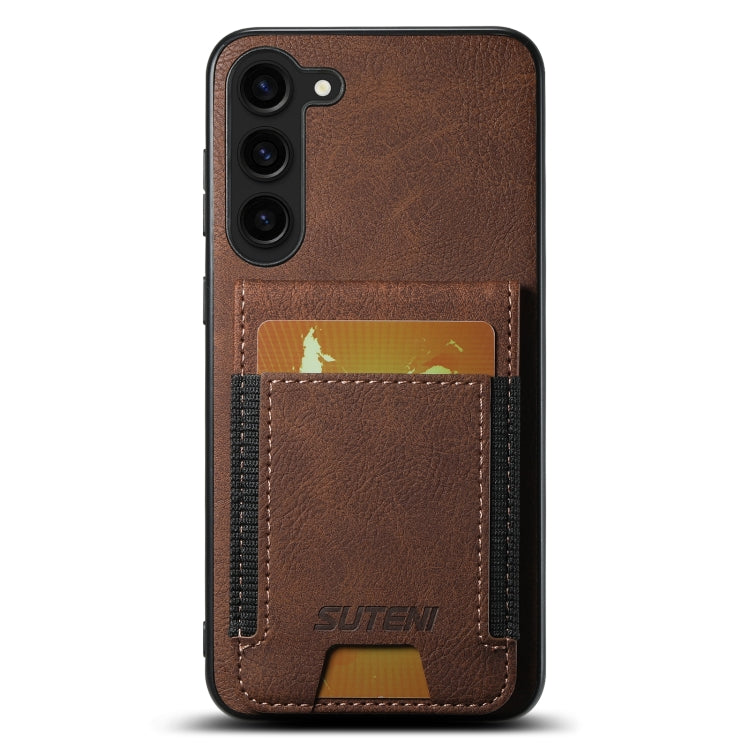 For Samsuny Galaxy S24+ 5G Suteni H03 Litchi Leather Card Bag Stand Back Phone Case(Brown) - Galaxy S24+ 5G Cases by Suteni | Online Shopping South Africa | PMC Jewellery | Buy Now Pay Later Mobicred