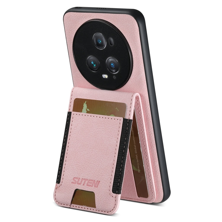 For Honor Magic6 Pro Suteni H03 Litchi Leather Card Bag Stand Back Phone Case(Pink) - Honor Cases by Suteni | Online Shopping South Africa | PMC Jewellery | Buy Now Pay Later Mobicred