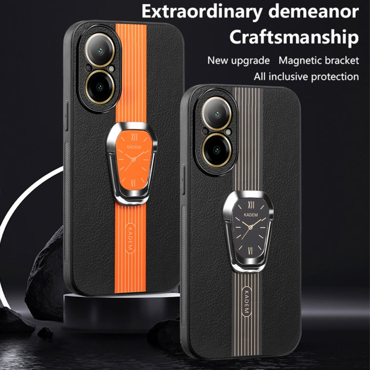 For Realme C67 4G Magnetic Litchi Leather Back Phone Case with Holder(Orange) - C67 Cases by PMC Jewellery | Online Shopping South Africa | PMC Jewellery | Buy Now Pay Later Mobicred