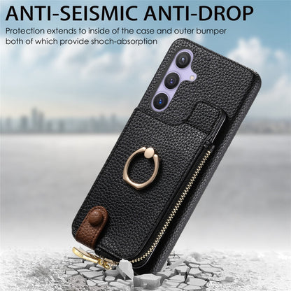 For Samsung Galaxy S24+ 5G Litchi Leather Oil Edge Ring Zipper Wallet Back Phone Case(Black) - Galaxy S24+ 5G Cases by PMC Jewellery | Online Shopping South Africa | PMC Jewellery | Buy Now Pay Later Mobicred