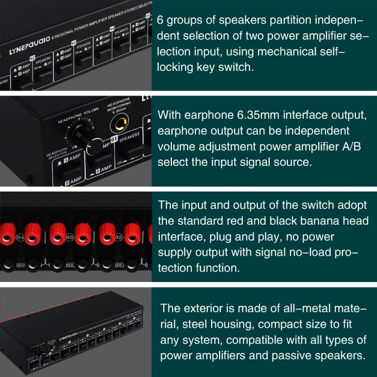 B06 82 In 6 Out Power Amplifier Speaker Selector 6 Region Stereo Speaker Switcher -  by PMC Jewellery | Online Shopping South Africa | PMC Jewellery | Buy Now Pay Later Mobicred