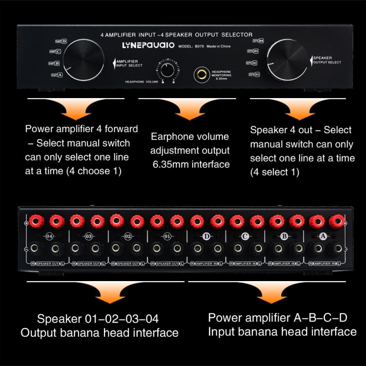 B070 4 Input 4 Ooutput Power Amplifier Speaker Selector Switcher Speaker Comparator -  by PMC Jewellery | Online Shopping South Africa | PMC Jewellery | Buy Now Pay Later Mobicred