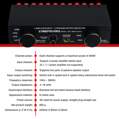 B071 4 Input 2 Output or 2 In 4 Out Power Amplifier Speaker Selector Switcher -  by PMC Jewellery | Online Shopping South Africa | PMC Jewellery | Buy Now Pay Later Mobicred