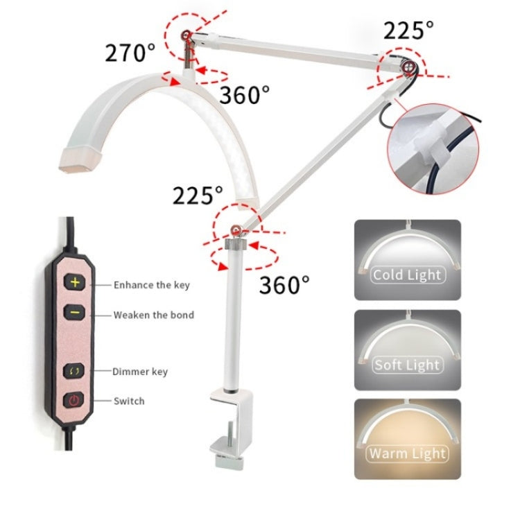 HD-M3X For Eyelash Extensions / Tattoo / Nail Art Lighting Lamp 16 inch Clip-on Half Moon Desk Lamp(EU Plug) - Selfie Light by PMC Jewellery | Online Shopping South Africa | PMC Jewellery | Buy Now Pay Later Mobicred