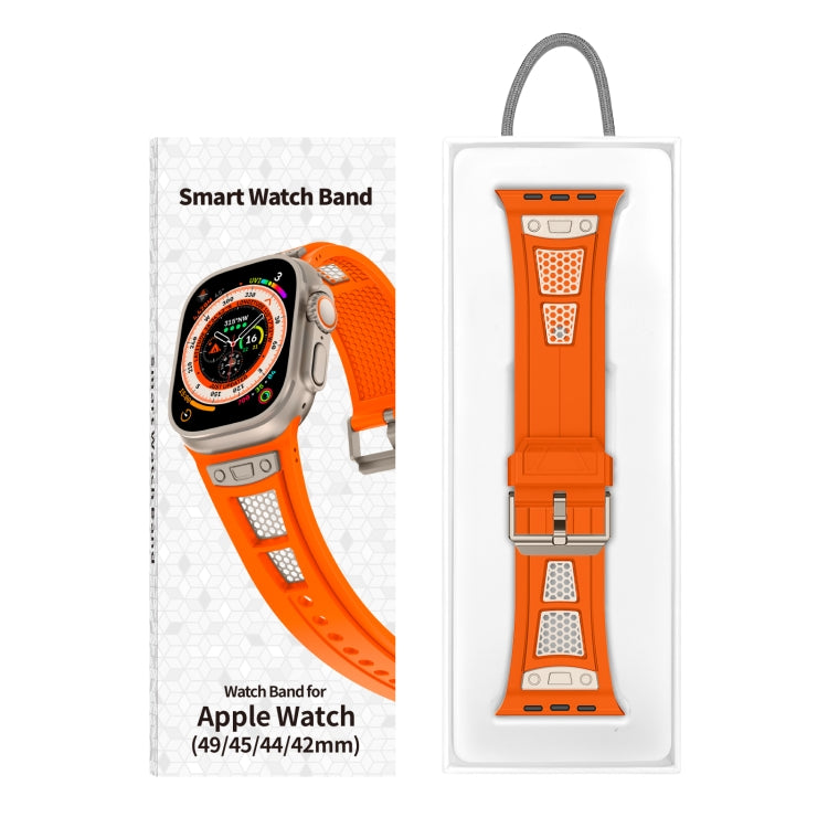 For Apple Watch SE 2023 44mm Breathable Stainless Steel Mesh TPU Watch Band(Orange Titanium) - Watch Bands by PMC Jewellery | Online Shopping South Africa | PMC Jewellery