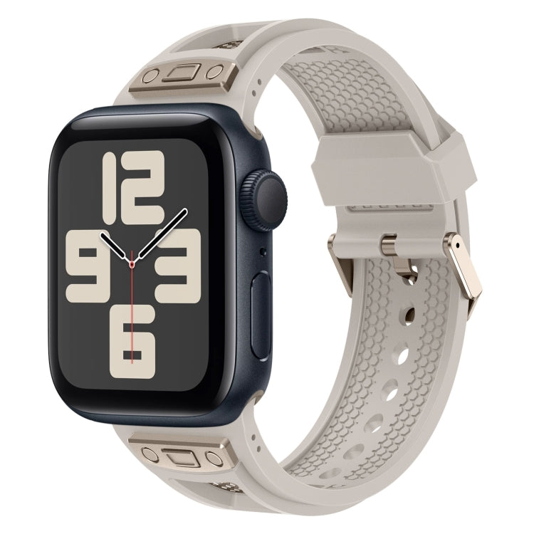 For Apple Watch SE 2023 44mm Breathable Stainless Steel Mesh TPU Watch Band(Starlight Titanium) - Watch Bands by PMC Jewellery | Online Shopping South Africa | PMC Jewellery