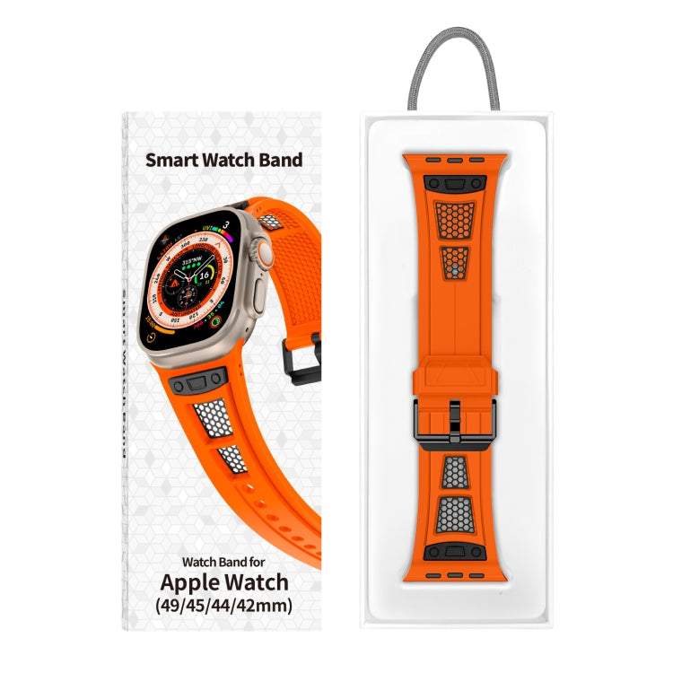 For Apple Watch SE 2023 44mm Breathable Stainless Steel Mesh TPU Watch Band(Orange Black) - Watch Bands by PMC Jewellery | Online Shopping South Africa | PMC Jewellery