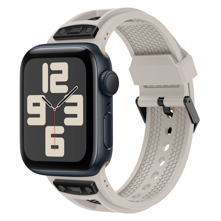 For Apple Watch SE 2023 44mm Breathable Stainless Steel Mesh TPU Watch Band(Starlight Black) - Watch Bands by PMC Jewellery | Online Shopping South Africa | PMC Jewellery