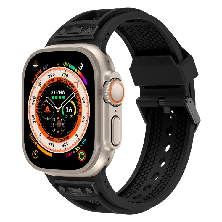 For Apple Watch Ultra 2 49mm Breathable Stainless Steel Mesh TPU Watch Band(Black Black) - Watch Bands by PMC Jewellery | Online Shopping South Africa | PMC Jewellery