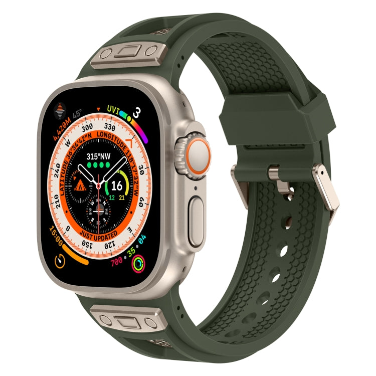 For Apple Watch Ultra 49mm Breathable Stainless Steel Mesh TPU Watch Band(Green Titanium) - Watch Bands by PMC Jewellery | Online Shopping South Africa | PMC Jewellery