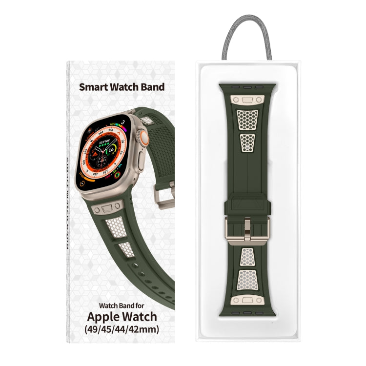 For Apple Watch Ultra 49mm Breathable Stainless Steel Mesh TPU Watch Band(Green Titanium) - Watch Bands by PMC Jewellery | Online Shopping South Africa | PMC Jewellery