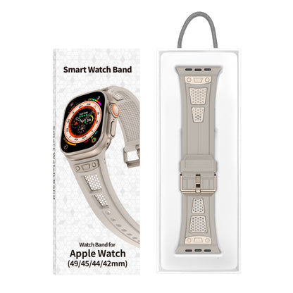 For Apple Watch Ultra 49mm Breathable Stainless Steel Mesh TPU Watch Band(Starlight Titanium) - Watch Bands by PMC Jewellery | Online Shopping South Africa | PMC Jewellery