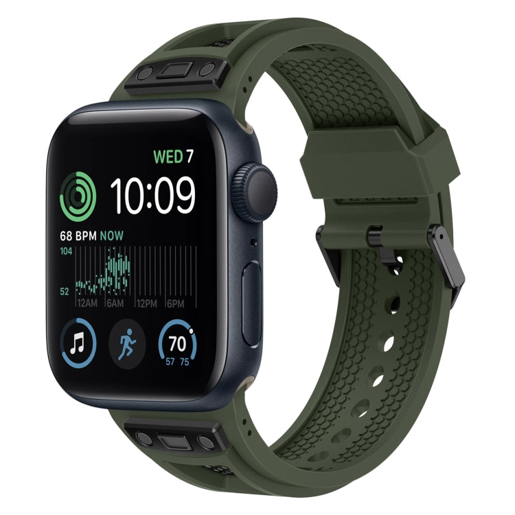 For Apple Watch SE 2022 44mm Breathable Stainless Steel Mesh TPU Watch Band(Green Black) - Watch Bands by PMC Jewellery | Online Shopping South Africa | PMC Jewellery