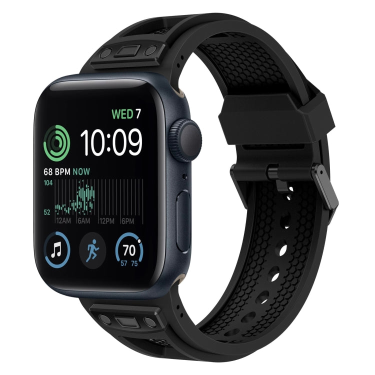 For Apple Watch SE 2022 44mm Breathable Stainless Steel Mesh TPU Watch Band(Black Black) - Watch Bands by PMC Jewellery | Online Shopping South Africa | PMC Jewellery