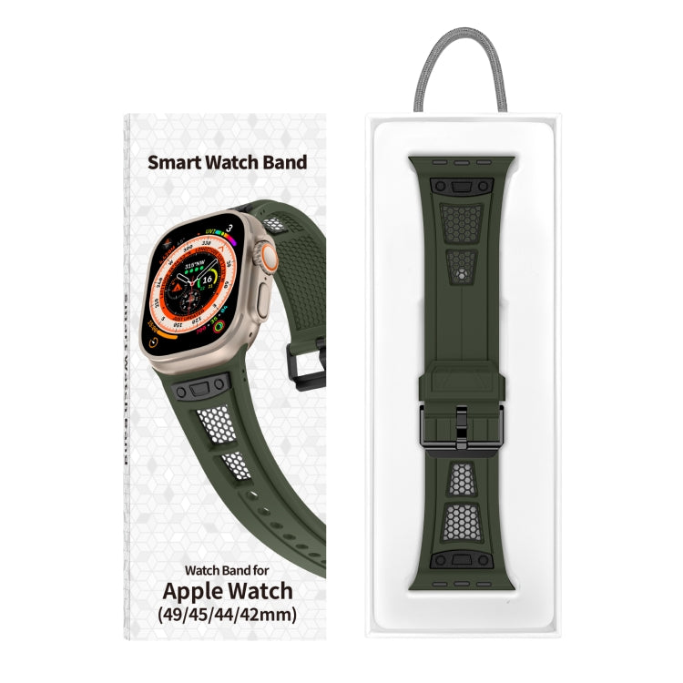 For Apple Watch Series 6 44mm Breathable Stainless Steel Mesh TPU Watch Band(Green Black) - Watch Bands by PMC Jewellery | Online Shopping South Africa | PMC Jewellery