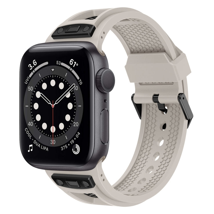 For Apple Watch Series 6 44mm Breathable Stainless Steel Mesh TPU Watch Band(Starlight Black) - Watch Bands by PMC Jewellery | Online Shopping South Africa | PMC Jewellery