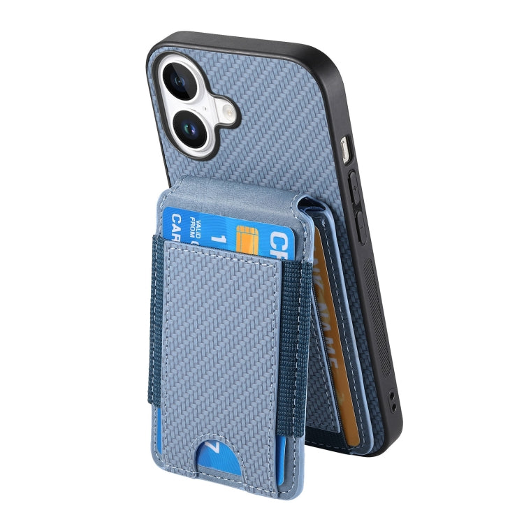 For iPhone 16 Carbon Fiber Vertical Flip Wallet Stand Phone Case(Blue) - iPhone 16 Cases by PMC Jewellery | Online Shopping South Africa | PMC Jewellery | Buy Now Pay Later Mobicred