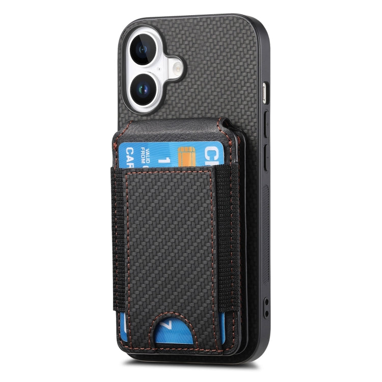 For iPhone 16 Carbon Fiber Vertical Flip Wallet Stand Phone Case(Black) - iPhone 16 Cases by PMC Jewellery | Online Shopping South Africa | PMC Jewellery | Buy Now Pay Later Mobicred