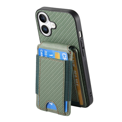 For iPhone 16 Carbon Fiber Vertical Flip Wallet Stand Phone Case(Green) - iPhone 16 Cases by PMC Jewellery | Online Shopping South Africa | PMC Jewellery | Buy Now Pay Later Mobicred