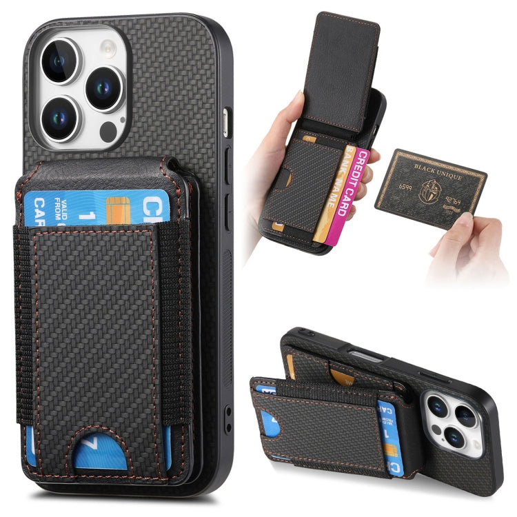 For iPhone 16 Pro Carbon Fiber Vertical Flip Wallet Stand Phone Case(Black) - iPhone 16 Pro Cases by PMC Jewellery | Online Shopping South Africa | PMC Jewellery | Buy Now Pay Later Mobicred