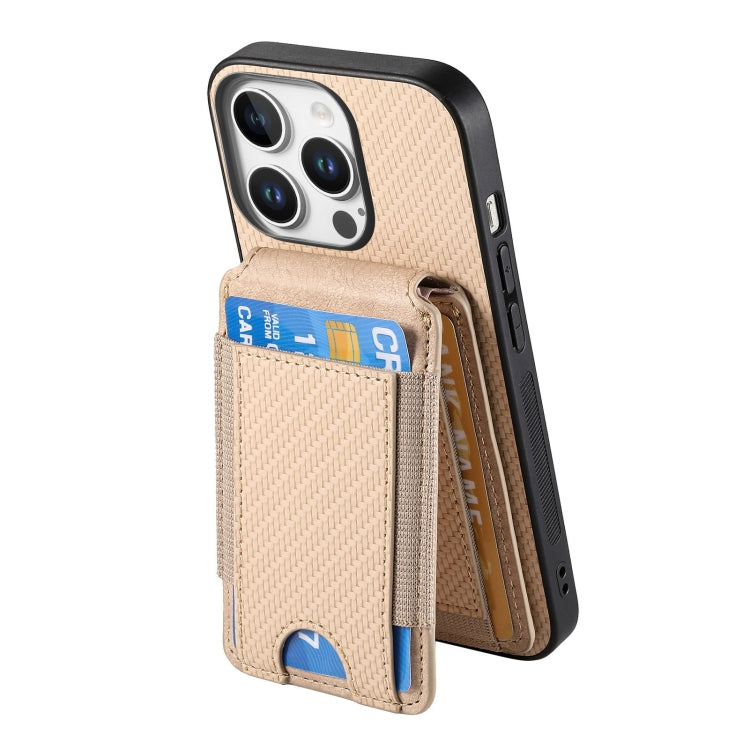 For iPhone 16 Pro Carbon Fiber Vertical Flip Wallet Stand Phone Case(Khaki) - iPhone 16 Pro Cases by PMC Jewellery | Online Shopping South Africa | PMC Jewellery | Buy Now Pay Later Mobicred