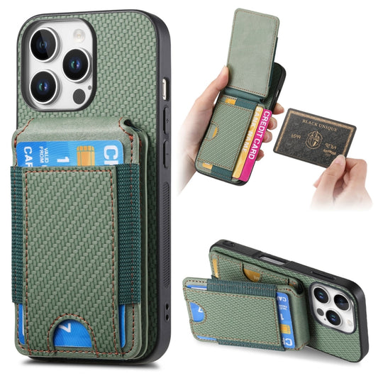 For iPhone 16 Pro Max Carbon Fiber Vertical Flip Wallet Stand Phone Case(Green) - More iPhone Cases by PMC Jewellery | Online Shopping South Africa | PMC Jewellery | Buy Now Pay Later Mobicred