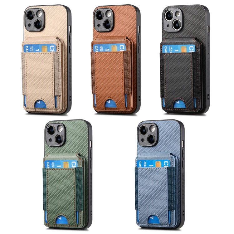 For iPhone 16 Carbon Fiber Vertical Flip Wallet Stand Phone Case(Khaki) - iPhone 16 Cases by PMC Jewellery | Online Shopping South Africa | PMC Jewellery | Buy Now Pay Later Mobicred