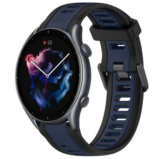 For Amazfit GTR 3 Pro 22mm Two-Color Textured Silicone Watch Band(Midnight Blue+Black) - Watch Bands by PMC Jewellery | Online Shopping South Africa | PMC Jewellery