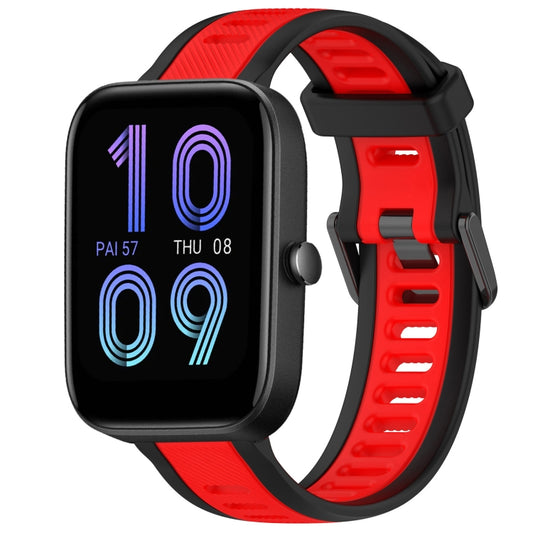 For Amazfit Bip 3 Pro 20mm Two-Color Textured Silicone Watch Band(Red+Black) - Watch Bands by PMC Jewellery | Online Shopping South Africa | PMC Jewellery