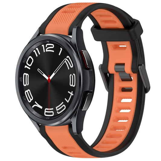 For Samsung Galaxy Watch 6 Classic 43mm 20mm Two Color Textured Silicone Watch Band(Orange+Black) - Watch Bands by PMC Jewellery | Online Shopping South Africa | PMC Jewellery