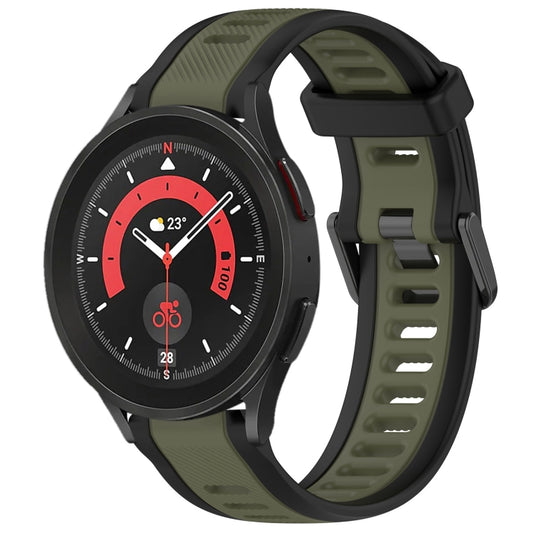 For Samsung Galaxy Watch 5 Pro  45mm 20mm Two Color Textured Silicone Watch Band(Green+Black) - Watch Bands by PMC Jewellery | Online Shopping South Africa | PMC Jewellery