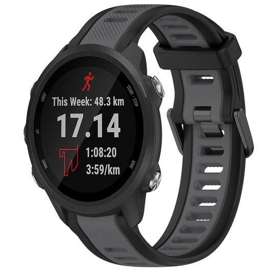 For Garmin Forerunner 245 / 245 Music 20mm Two Color Textured Silicone Watch Band(Grey+Black) - Watch Bands by PMC Jewellery | Online Shopping South Africa | PMC Jewellery