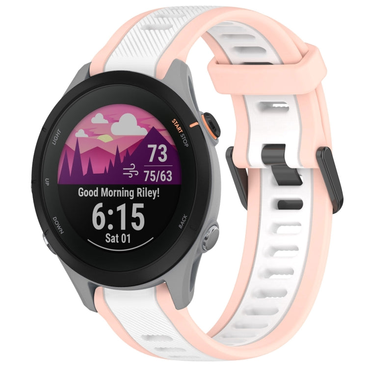 For Garmin Forerunner 255S 18mm Two Color Textured Silicone Watch Band(White+Pink) - Watch Bands by PMC Jewellery | Online Shopping South Africa | PMC Jewellery