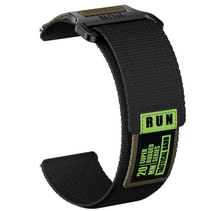 20mm Two Color Nylon Canvas Hook And Loop Fastener Watch Band(Black+Green) - 20mm Bands by PMC Jewellery | Online Shopping South Africa | PMC Jewellery