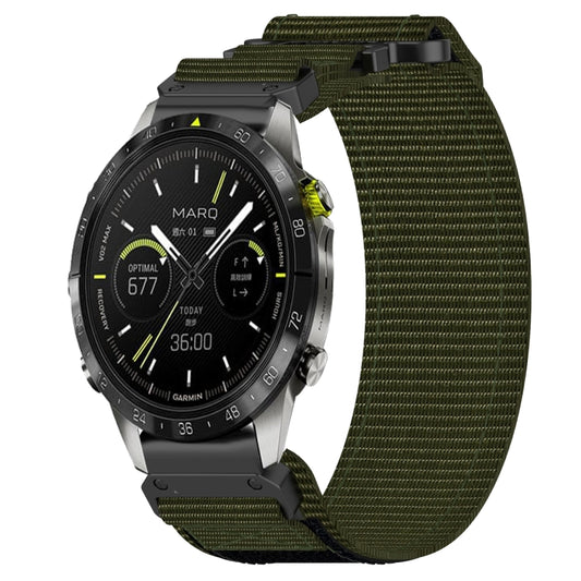 For Garmin MARQ Athlete Gen 2 22mm Nylon Hook And Loop Fastener Watch Band(Army Green) - Watch Bands by PMC Jewellery | Online Shopping South Africa | PMC Jewellery