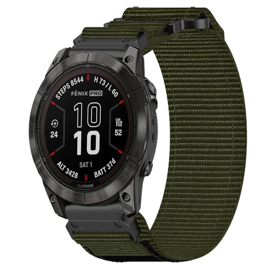 For Garmin Fenix 7X Pro 51mm 26mm Nylon Hook And Loop Fastener Watch Band(Army Green) - Watch Bands by PMC Jewellery | Online Shopping South Africa | PMC Jewellery