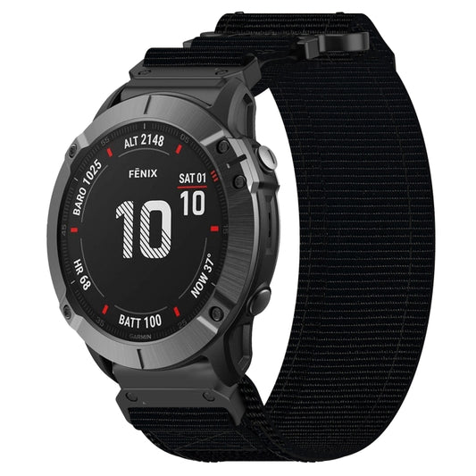 For Garmin Fenix 6X 26mm Nylon Hook And Loop Fastener Watch Band(Black) - Watch Bands by PMC Jewellery | Online Shopping South Africa | PMC Jewellery